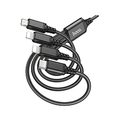 Кабель USB <--> 2*Lightning/Type/CMicroUSB  1.0м HOCO X76 чёрный