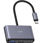 USB Type-C Хаб USAMS US-SJ627, 4 гнезда, 2хUSB2.0, USB3.0, Type-C, кабель 0,10м, серый