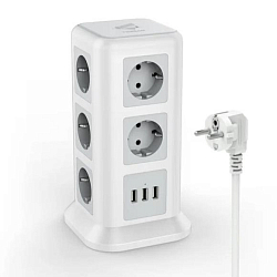 Сетевой фильтр 2.0м TESSAN TPS01-DE, 11 розеток, 3USB, серый
