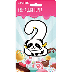 Свеча-цифра для торта "Панда" 2, с рисунком, белая