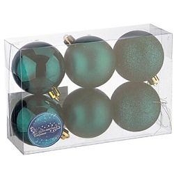 Набор шаров 6 см, 6 шт, цвет: темно-зеленый (2- с блест,2- мат,2- глянц) SYQA- 0123123-06 арт.106309