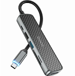 USB-Хаб HOCO HB24, Easy, 2USB, microSD, TF. 1 HDMI, алюминий, 60W, кабель Type-C, серый