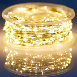 Гирлянда «Нить» 100 м роса, IP44, серебристая нить, 1000 LED, пульт, 36 В, свечение тёплое белое