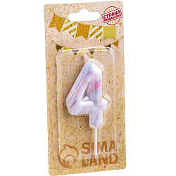 Свеча в торт «Белый мрамор», цифра 4, 5.5 см 6990833