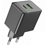 Сетевое ЗУ 1USB/1Type-C BOROFONE BAS14A, Erudite, 5V, 3.0A, 20Вт, PD, QC, FCP, AFC, чёрный