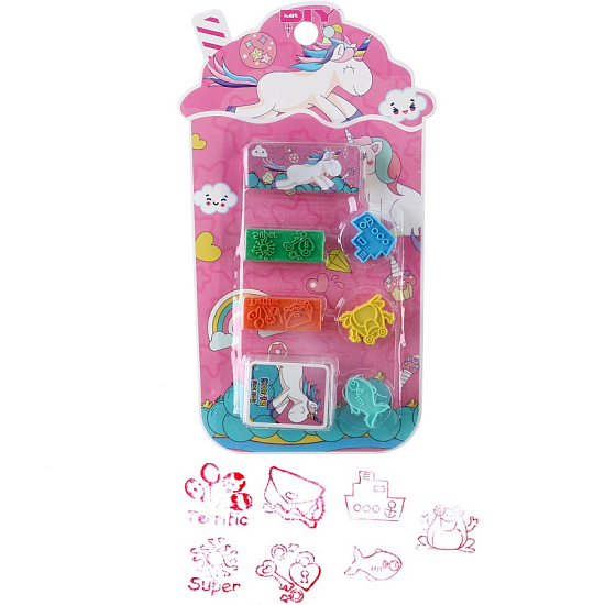 Печать цветная «Единороги», набор 5 шт., штемпельная подушка