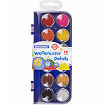 Краски акварельные BRAUBERG "PREMIUM" 12 цветов, круглые кюветы 28 мм, пенал, 191743