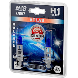 Лампа галогенная AVS ATLAS H1 12V 55W, 5000К, блистер 2шт.