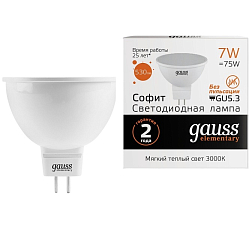 Лампа Gauss LED Elementary MR16 7W/3000K/GU5.3 (теплый свет)