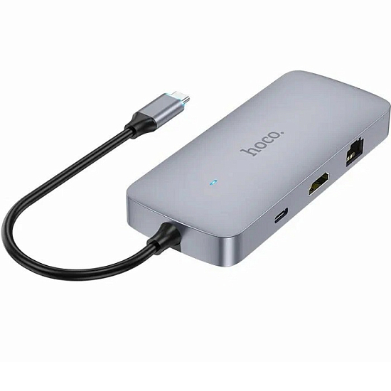 USB-Хаб HOCO HB32, Easy, HDTV, PD, USB3.0, USB2.0*2, SD, TF, RJ45, кабель Type-C,  серый