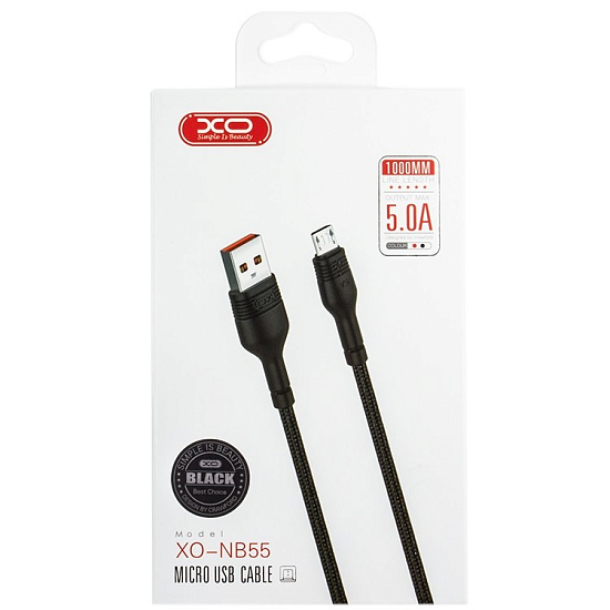 Кабель USB <--> microUSB  1.0м XO NB55 черный (5A)
