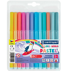 Фломастеры ПАСТЕЛЬНЫЕ 12 ЦВЕТОВ CENTROPEN "Colour World Pastel" 7550/12TP, ш/к 44737
