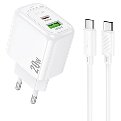 Сетевое ЗУ 1USB/1Type-C HOCO CS54A белый, Type-C-Type-C