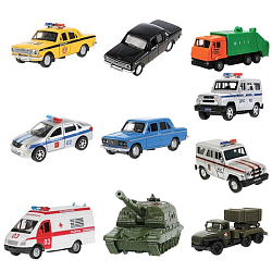 Машина металлическая коллекционная АССОРТИ 3, длина 10-15 см, инерционная, 10 видов,ТЕХНОПАРК, N-003