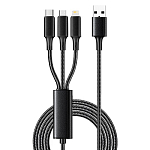Кабель USB <--> Lightning/microUSB/Type-C 1.2м REMAX RC-199th, в оплетке, чёрный