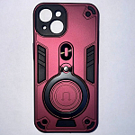 Задняя накладка МОБИЛИС для iPhone 14, бордовый противоударная с кольцом 360°