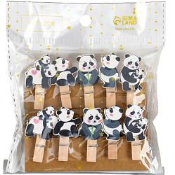 Декор для творчества дерево "Прищепка. Панды" набор 10 шт 4,2х2,3х1,2 см 9917748