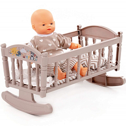 Пупс ПОЛЕСЬЕ мягконабивной "Милый" (28 см) с соской + кроватка-качалка №4 (8 элементов)