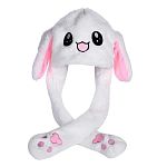 Шапка Зайка белый, с двигающимися ушами