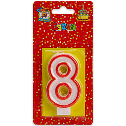 Свеча для торта Цифра 8 С-2413 с красной окантовкой с блестками