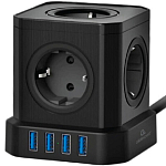 Сетевой фильтр  3.0м CABLEXPERT Tower TWR-5-U4-B-3, черный, 5 розеток, 10А, 4USB, 3.1А, ур.защиты 4+, коробка