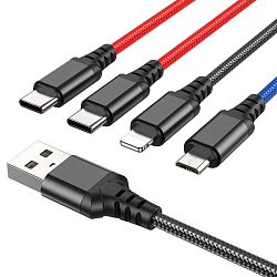Кабель USB <--> Lightning/2*Type/CMicroUSB  1.0м HOCO X76 чёрный, красный