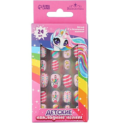 Детские накладные ногти «Розовый единорожка», 24 шт 9348436