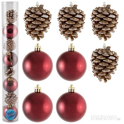 Набор украшений SYQB-0119230 "Шары и Шишки" 8шт, 6см, красный, арт.005763