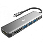 USB-Хаб SILICONE Power Boost SU20  SD/microSD/3XUSB 3.2/TypeC/HDMI, Алюминий
