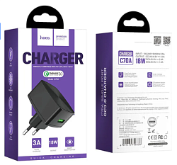 Сетевое ЗУ 1USB 3A HOCO C70А, Cutting-edge microUSB, черный, QC3.0