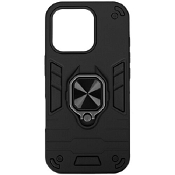 Задняя накладка DF для iPhone 16 Pro black, DF iArmor-13, с кольцом и пластиной для магнитного держателя