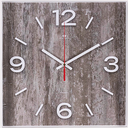 Часы настенные РУБИН "Структура дерева" квадрат 30х30см, корпус белый (3028-009)