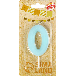 Свеча в торт "Неоновое сияние", цифра "0", светящаяся голубая, 9 см   10717223