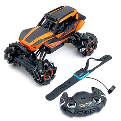 Машина р/у «Джип-акробат», 4WD, с управлением жестами, работает от аккумулятора, цвет оранжевый