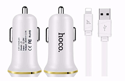 Авто ЗУ 2USB 2.1A HOCO Z1 Lightning белый