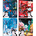 Тетрадь А5 80л. BRAUBERG гребень, клетка, обложка картон, Anime Cats (микс в спайке), 404415