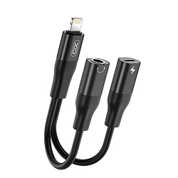 Переходник Jack3.5 >--> Lightning/Lightning XO NB181B, для наушников,зарядка, чёрный