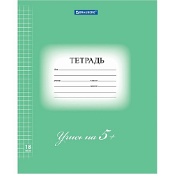 Тетрадь  18л. клетка 5-КА ЗЕЛЕНАЯ, обложка мелованный картон, блок офсет, BRAUBERG ЭКО, 402987