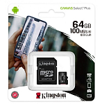 MicroSD 64Gb Kingston Class 10 Canvas Select Plus A1 + адаптер SD