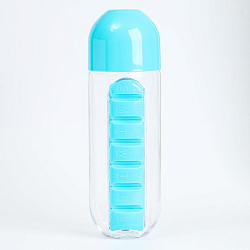 Бутылка для воды 700 мл, с таблетницей, голубой   7403315