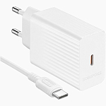 Сетевое ЗУ 1Type-C 3A BOROFONE BAS75A White, 30W, Type-C-Type-C