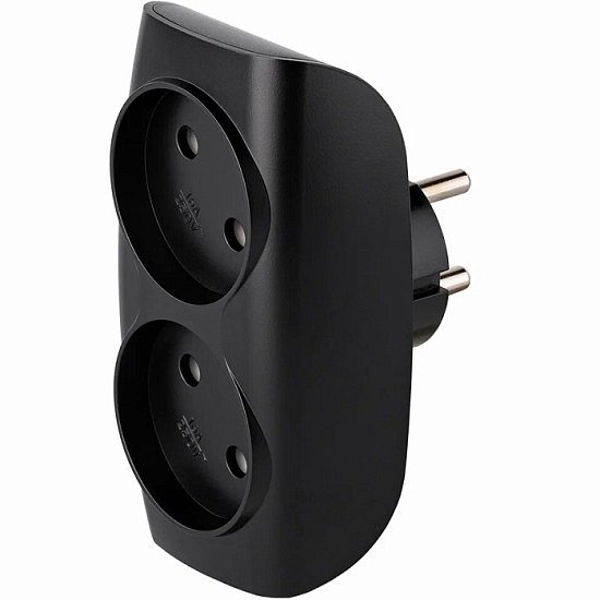 Тройник 2 гн. SMARTBUY SBE-10-A04b-2, черный, 10А