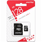 Micro SD 128Gb SMARTBUY Class 10 UHS-1 U1, 80Mb/s с адаптером SD (SB128GBSDCL1001)