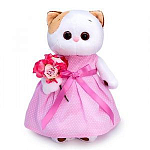 Мягкая игрушка Кошечка Ли-Ли в розовом платье с букетом , 24 см