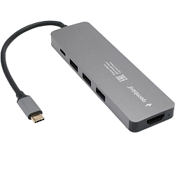 USB Type-C Хаб WALKER WHUB-53, 8в1, серый