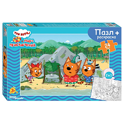 Пазл Step Puzzle maxi 24 + раскраска "Три кота и море приключений" (АО "СТС")