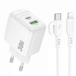 Сетевое ЗУ 1USB/1Type-C 3A BOROFONE BAS45A White, Type-C-Lightning, 30Вт