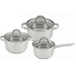 Набор посуды Mallony MEDIANO-SET-6 (ковш1,9л/кастрюли - 2,6 и 3,6 л) из нерж стали из 6 пр.  