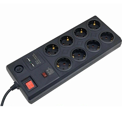 Сетевой фильтр  1.5м СТАРТ SP 8x1 ZDVT, черный, 8 розеток, 2USB