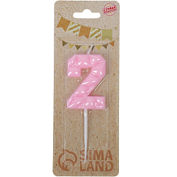 Свеча для торта "Лёд", цифра "2", светло розовая   10603333